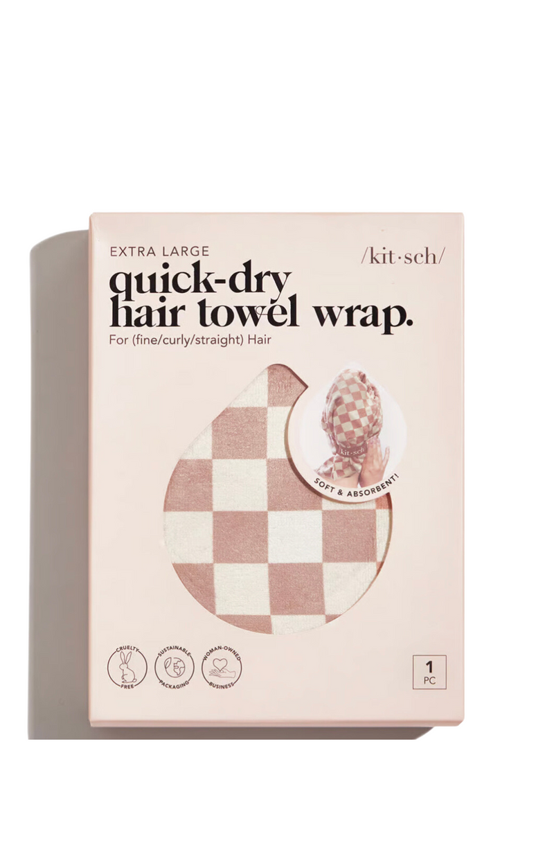 Ivy Lynne Home Extra Large Quick-Dry Hair Towel Wrap- Terracotta Checker