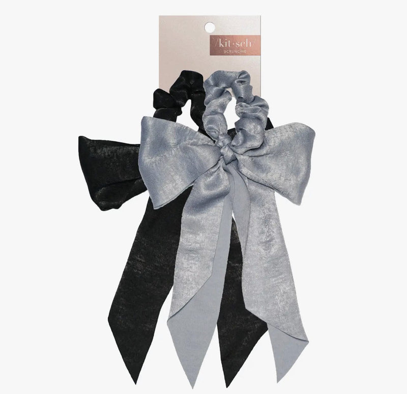 Ivy Lynne Home Satin Scarf Scrunchies Black/Gray