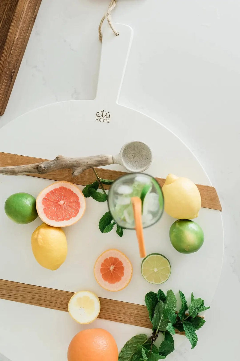 ETU Round Reclaimed White Wood Serving Tray ETU Serving Trays