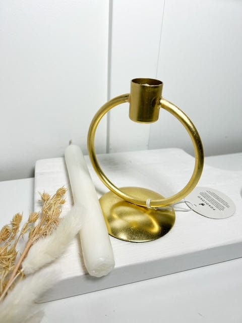 Ivy Lynne Home Gold Circle gold candle holder & white candle