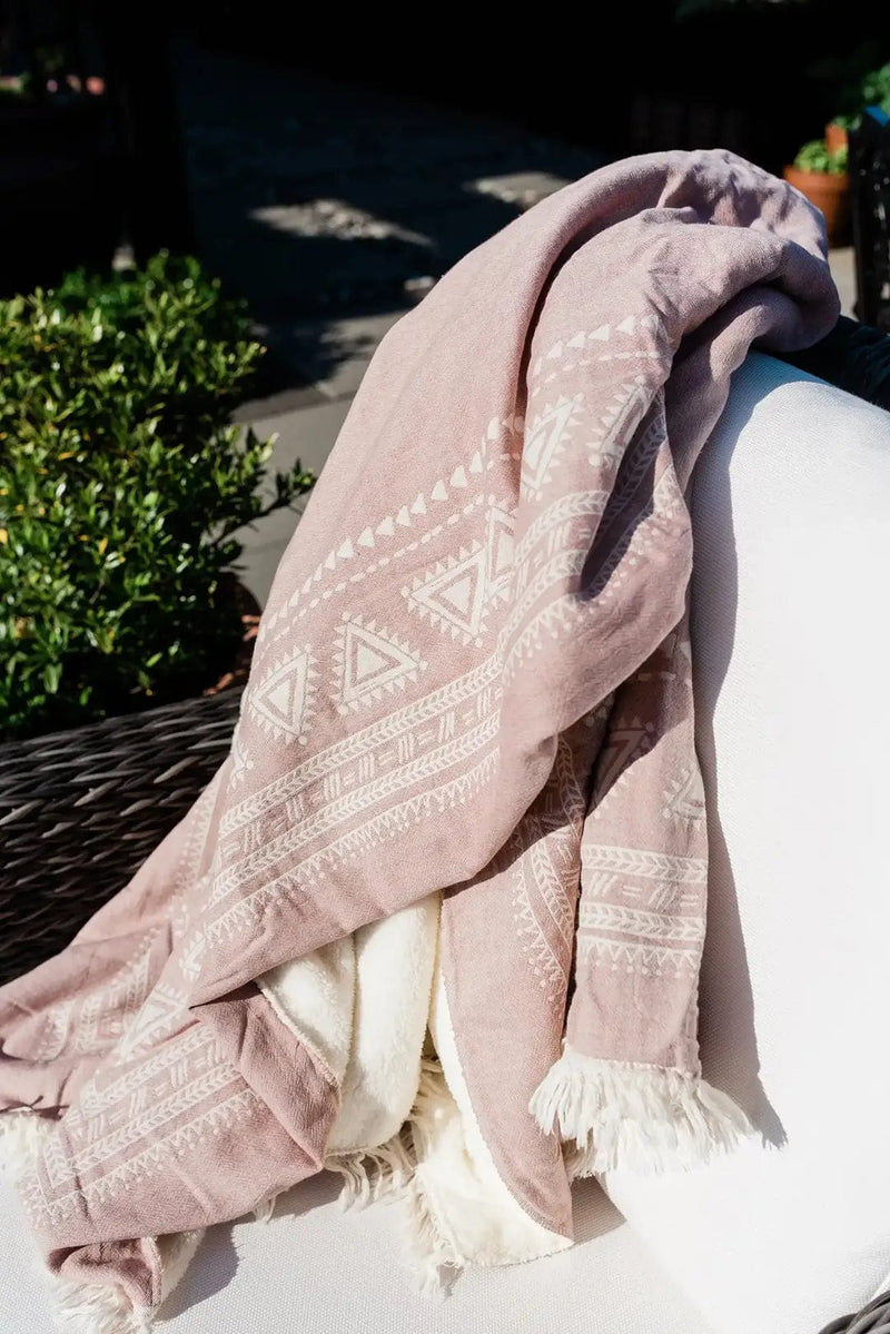 Pokoloko Blush Cotton Blanket with Fleece Lining Blush Cotton Fleece Blanket Cotton fleece blanket