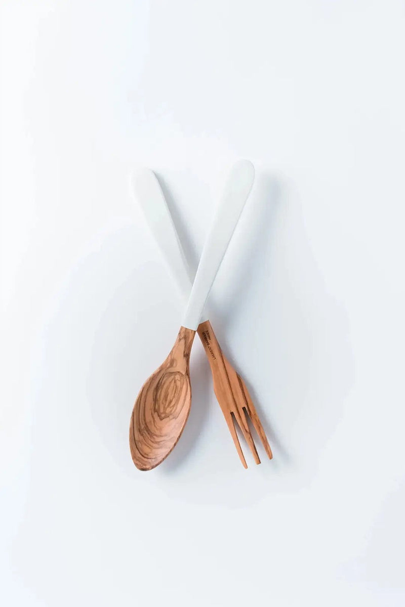 Provence En Couleur White & Wood Salad Server Set Olive wood salad server set