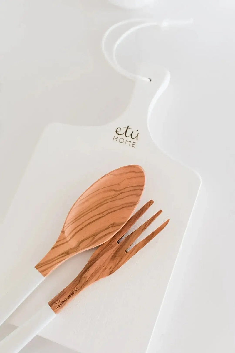 Provence En Couleur White & Wood Salad Server Set Olive wood salad server set